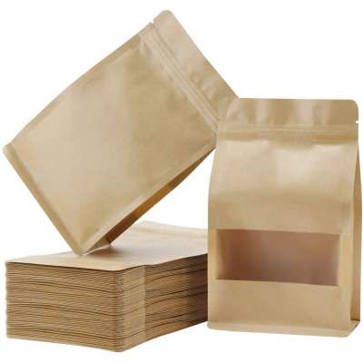 wholesale 14C reusable Sealable Kraft Pouch with tear notch and matter Window for cat dog pet food storage